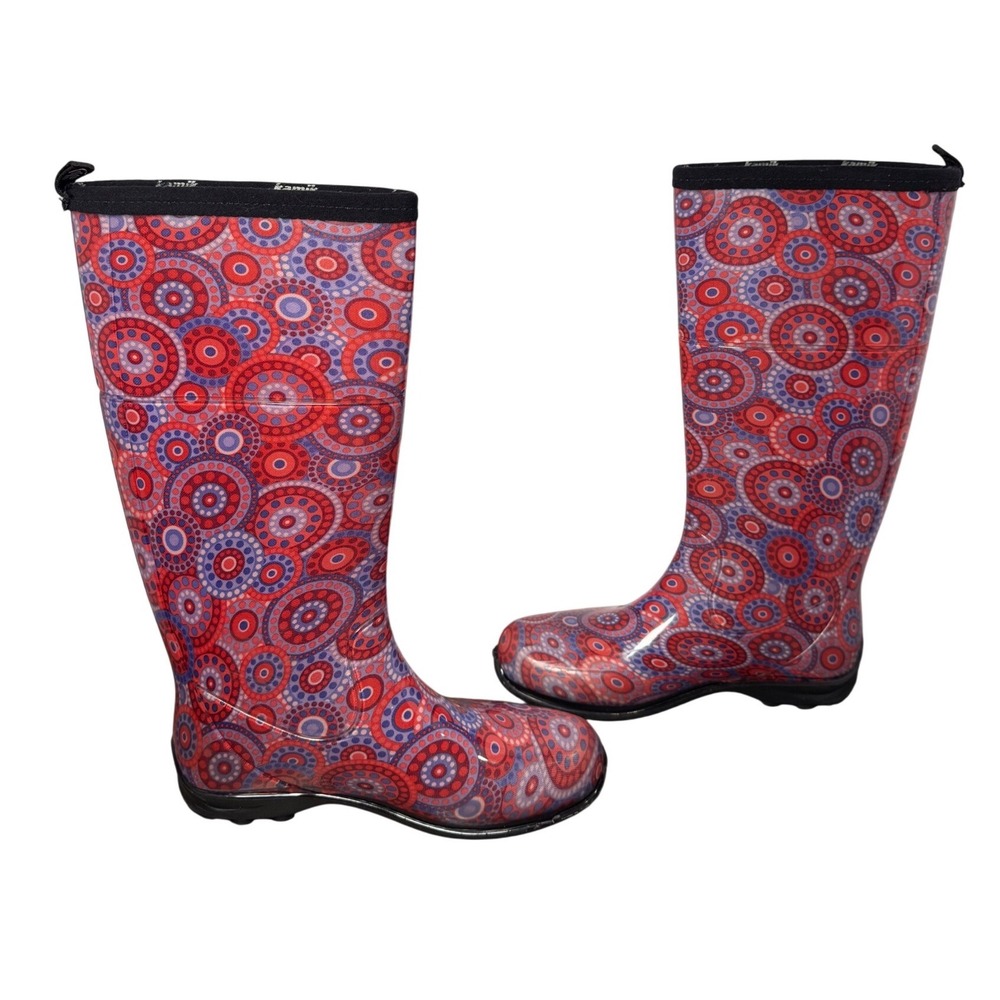 Kamik Red Purple Circle Print Waterproof Rain Boots Women's Size 6